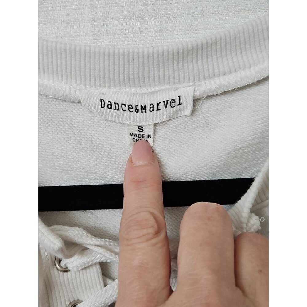Dance & Marvel Sz Small White Cropped Sweatshirt Lace Up Distressed Athileisure - Picture 3 of 8